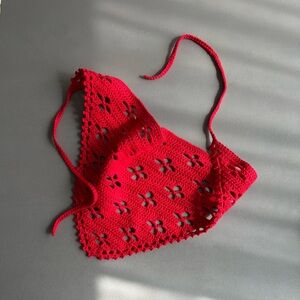 UPON REQUEST Red Crochet Head Scarf – Handmade – 100% Cotton